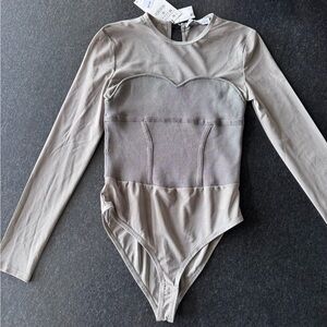 ZARA Taupe Long Sleeve Corset Bodysuit – Size M (NWT)